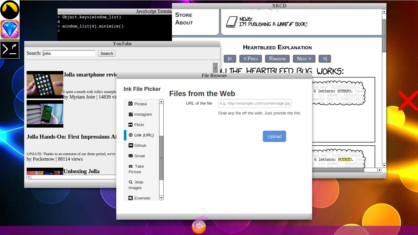 Screenshot showing multiple open windows and minimized windows